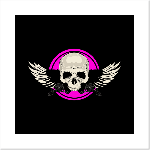 Wing Skull - PINK Wall Art by adamzworld